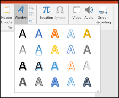 Varias opciones de WordArt en PowerPoint