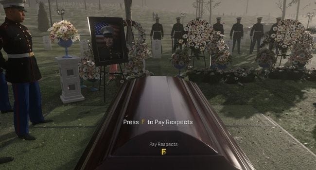 Rinde homenaje presionando F en la pantalla del juego Call of Duty.