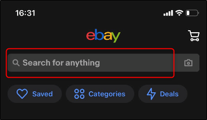 La barra de búsqueda en la aplicación móvil de eBay