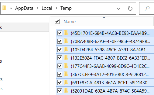 Presione Ctrl+A para seleccionar todos los archivos temporales.