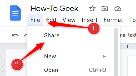 Opciones para compartir en Google Docs.