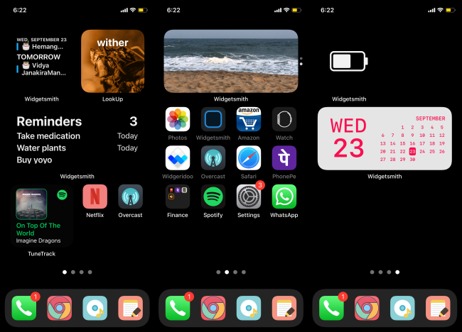 Varios widgets de Widgetsmith en la pantalla de inicio del iPhone