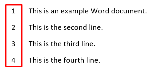 Ejemplos de números de línea utilizados en documentos de Microsoft Word