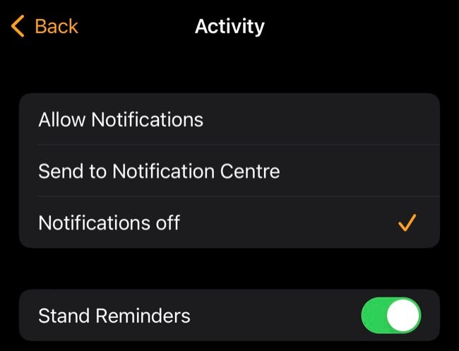 Deshabilitar las notificaciones de actividad de Apple Watch