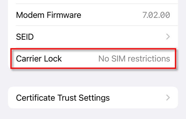 Junto a Carrier Lock, verifica si el iPhone está bloqueado.