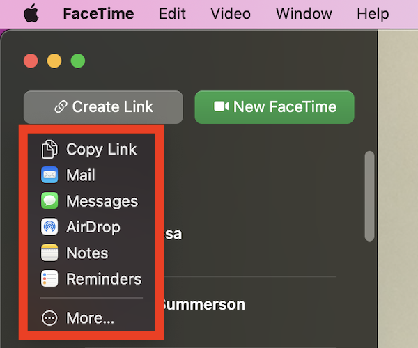 Elige cómo quieres compartir los enlaces de FaceTime en Mac