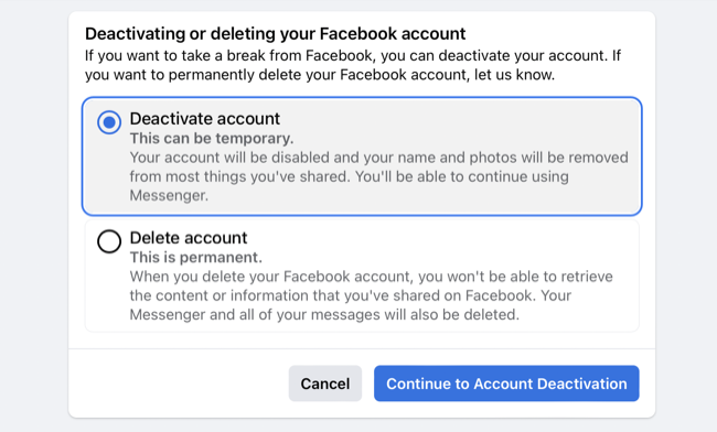 desactivar tu cuenta de facebook