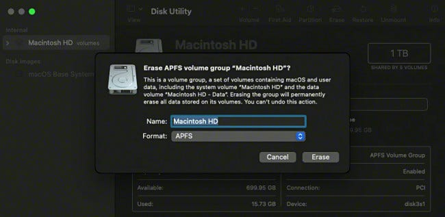 Borre el Macintosh HD en la Utilidad de Discos.