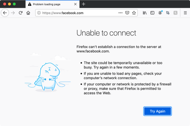 No se puede conectar al servidor de Facebook
