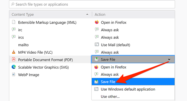 Guardar opciones de archivo para archivos PDF en Firefox