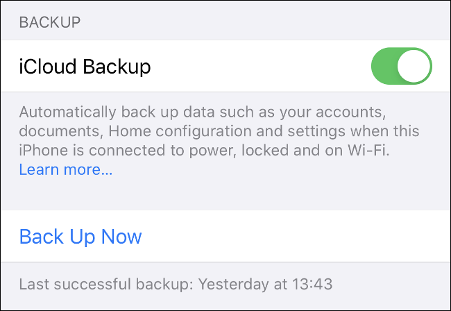 Habilite la copia de seguridad de iCloud en la configuración de iOS