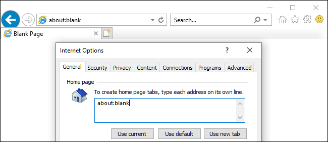 Use about:blank para evitar que se abra Internet Explorer