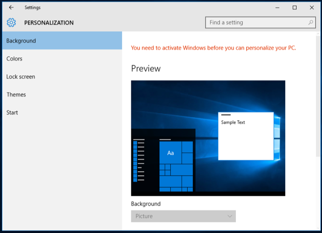 Las opciones de personalización están deshabilitadas cuando su copia de Windows no es válida.
