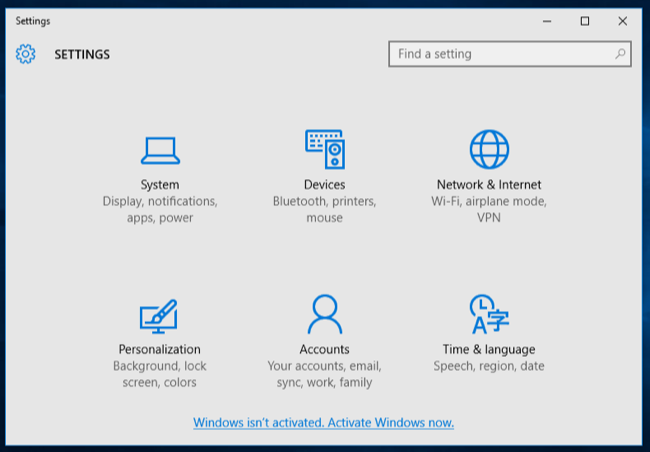 Aplicación de configuración de Windows 10.