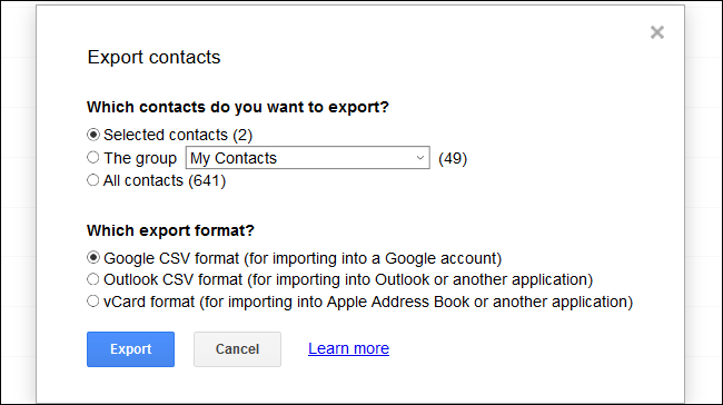 Exportar contactos de Google.