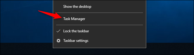 Opción para iniciar el Administrador de tareas desde la barra de tareas de Windows 10