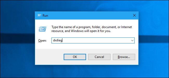 Inicie dxdiag desde el cuadro de diálogo de ejecución de Windows 10