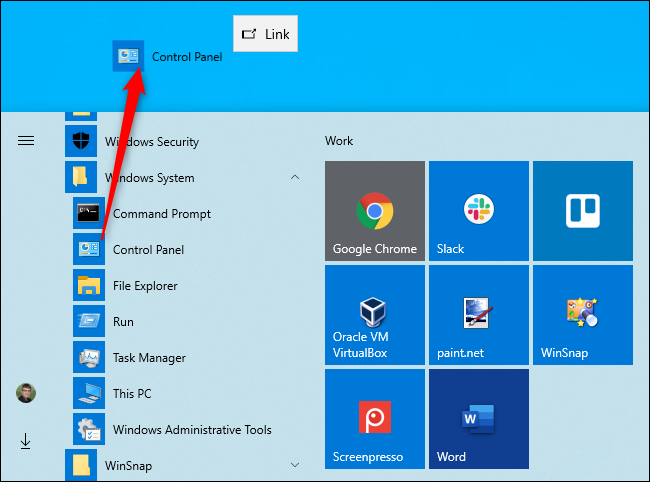 Cree un acceso directo de escritorio al panel de control en Windows 10