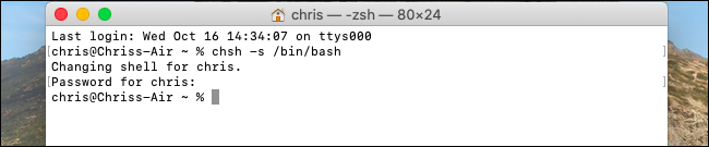 Cambie el shell predeterminado a Bash en macOS Catalina.