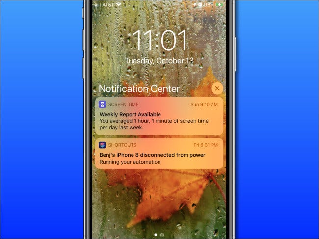 Ejemplo del Centro de notificaciones en iPhone