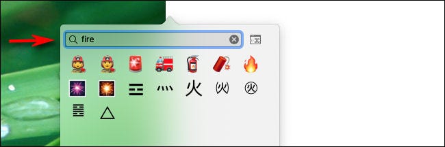 Escriba una palabra en el cuadro de búsqueda para buscar emoji en su Mac.