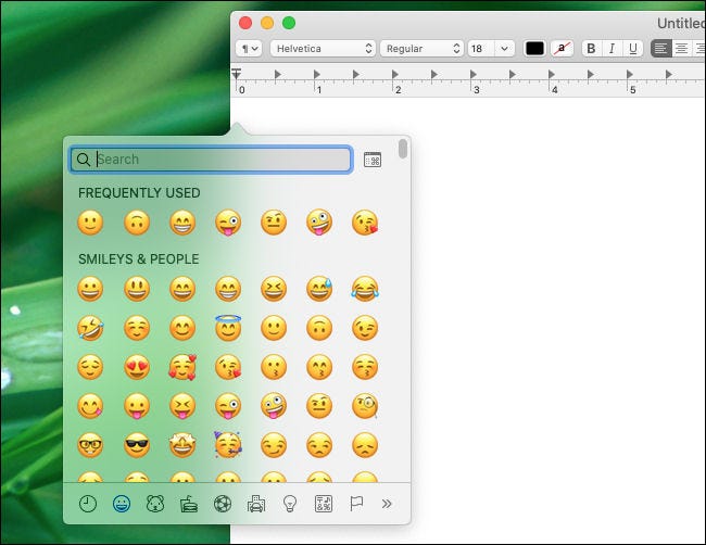 Ventana de selección de emojis de Mac