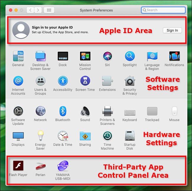 Área de preferencias del sistema Apple Mac