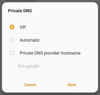 Opción de DNS privado