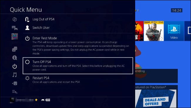 Seleccione Apagar PS4 en el menú contextual.