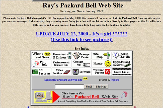 Sitio de Packard Bell de Ray en GeoCities.