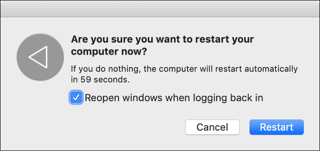 El cuadro de diálogo Reiniciar tu Mac.