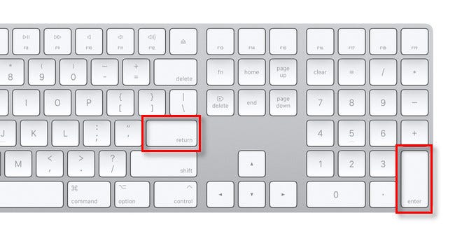 Teclas Retorno e Intro en un teclado Mac.