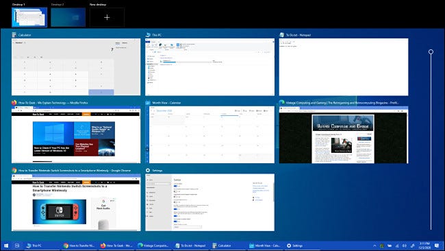 Ejemplo de Vista de tareas en Windows 10.