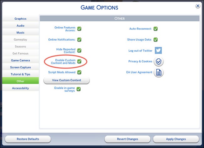 Mods de Los Sims 4 activados
