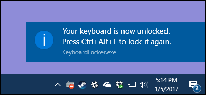 La ventana emergente Keyboard Locker indica que su teclado está desbloqueado.