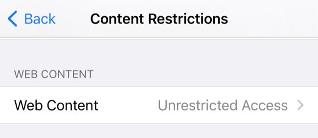 Restricciones de contenido web en iOS/iPadOS