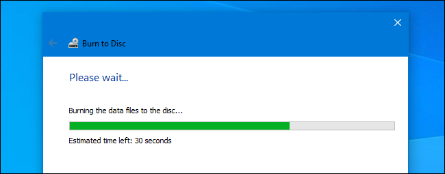 Grabación de disco maestro en Windows 10 Burn Wizard.
