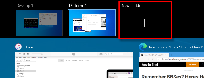 Seleccione Nuevo escritorio en la Vista de tareas de Windows 10.