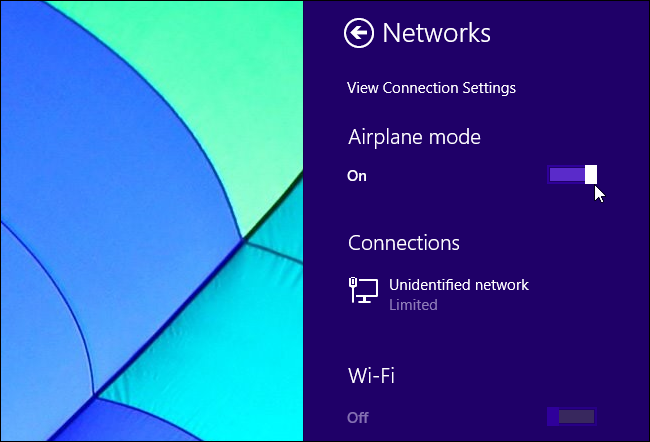 Habilite el modo avión en Windows 8.
