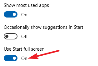 Seleccione la opción Usar pantalla completa de inicio en la configuración