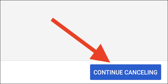 YouTube TV suspenderá tu membresía. Seleccione el botón Continuar Cancelar para continuar